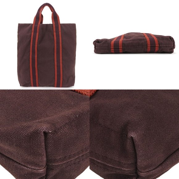 HERMES Tote Bag Fool Toe Cabas Bordeaux Canvas Women's Men's - Picture 4 of 6